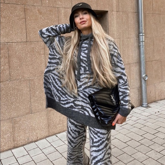 Zara Set - Animal Jacquard Wool and Alpaca Blend Sweatshirt & Pants - Picture 4 of 16